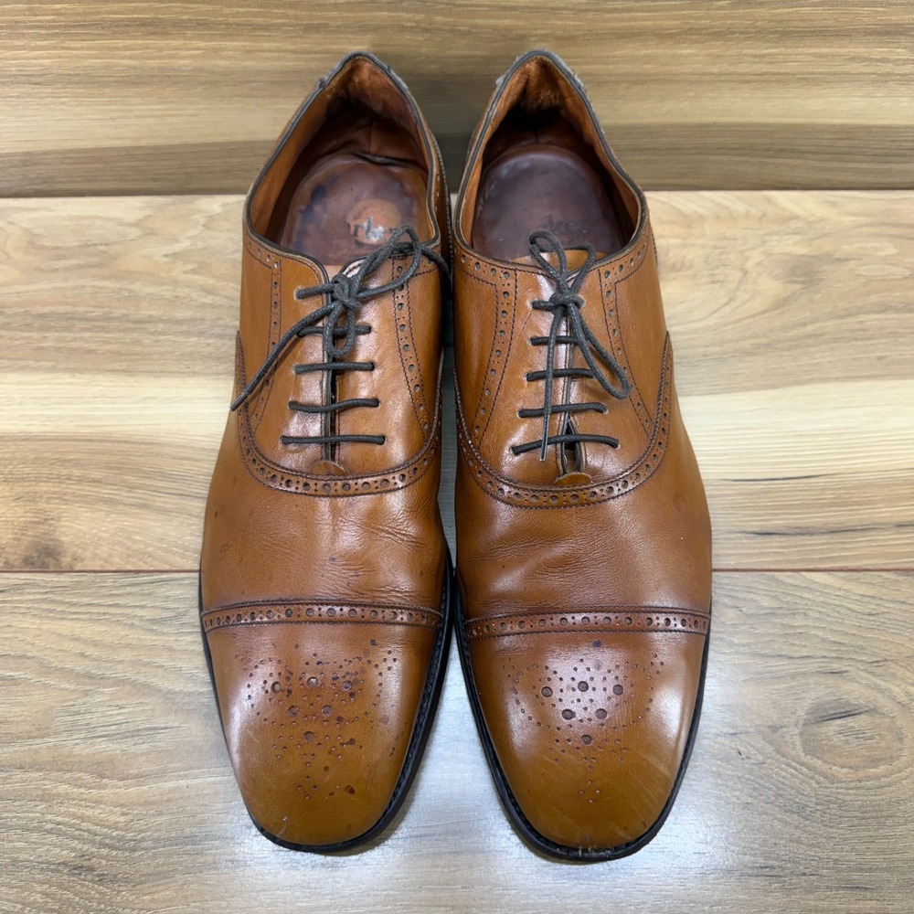Barker Custom Grade England Mens Oxfords UK 12 Cognac Leather Cap Toe Medallion